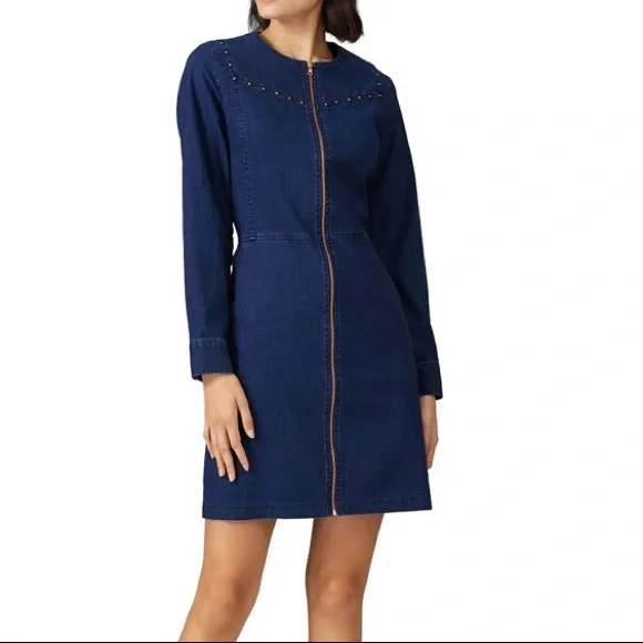white christmas dresses Skylar Short Sleeve Braided Denim Dress in light wash main image 0